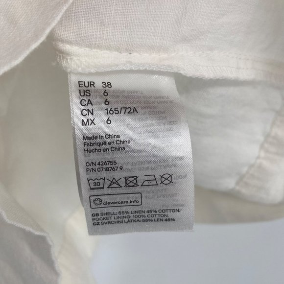 H&M Linen Blend High Rise Paper Bag Waist Shorts Cream Size 6 NWT - Picture 10 of 11